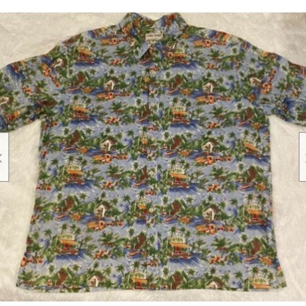 Cooke Street Village Tiki Huts Hawaiian Aloha Shirt Mens XL Button Front Cotton